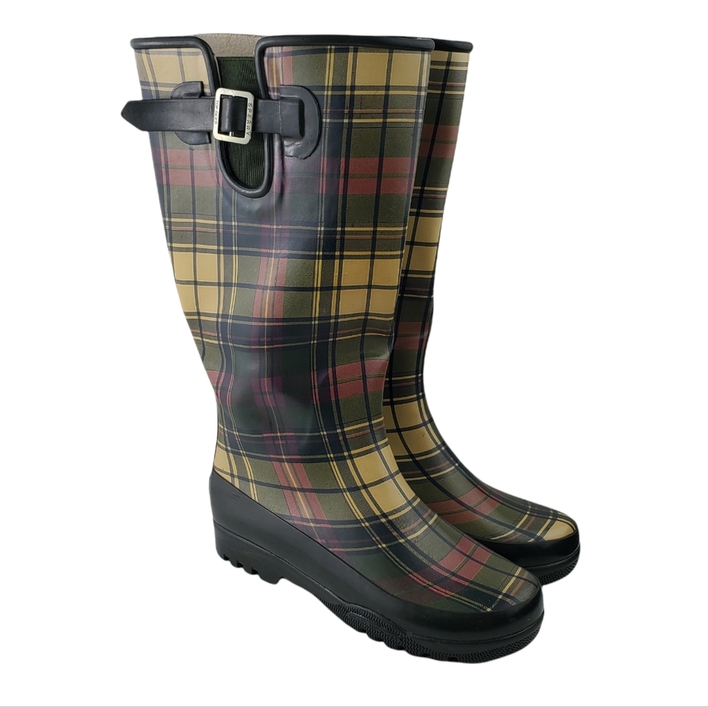 Sperry Plaid Waterproof Rubber Talls Boots Size 5
